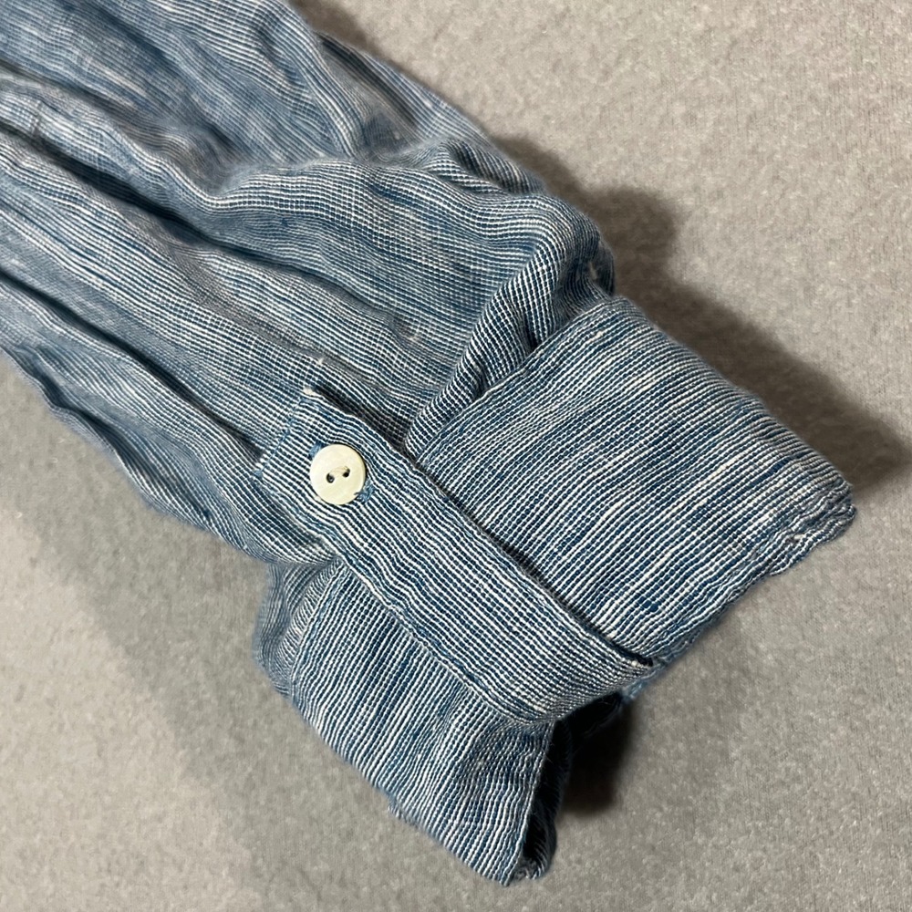 Sigrid Olsen Blue Striped 100% Linen Peplum Button Front Long Sleeve Top Women M - Picture 7 of 8